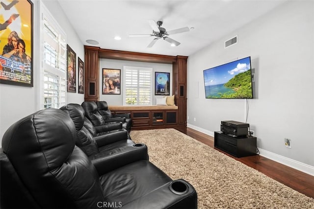 20 Bentley Rd, Coto De Caza, CA 92679 - cinema featuring dark wood-type flooring, ceiling fan, baseboards, and recessed lighting