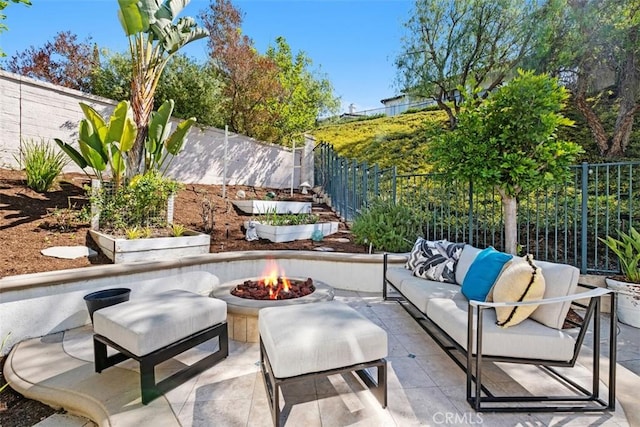 20 Bentley Rd, Coto De Caza, CA 92679 - fenced backyard with a patio and an outdoor living space with a fire pit