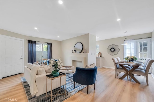 living room with light hardwood / wood-style floors