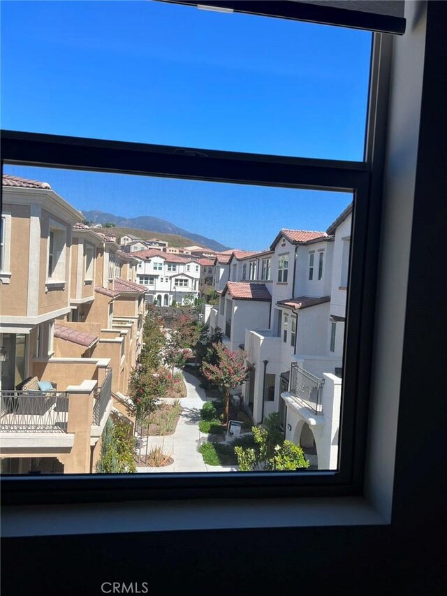 interior space with a mountain view