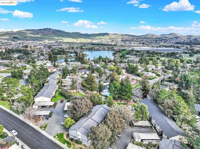 aerial view with a water and mountain view