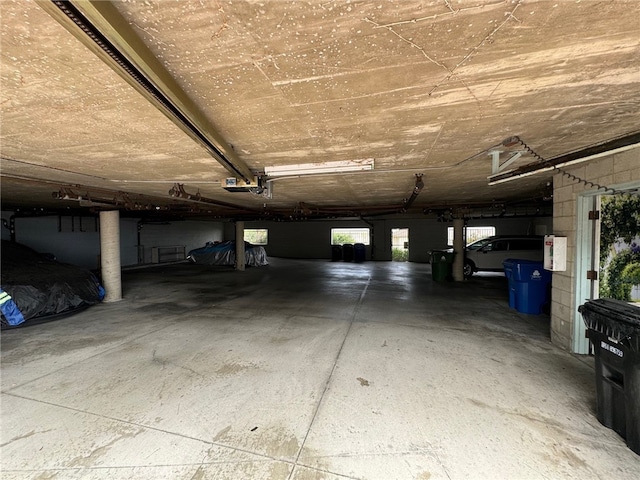 garage with a garage door opener