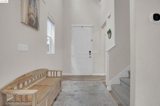 foyer entrance with light wood-type flooring