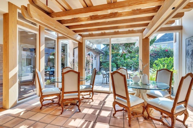 sunroom / solarium with beamed ceiling