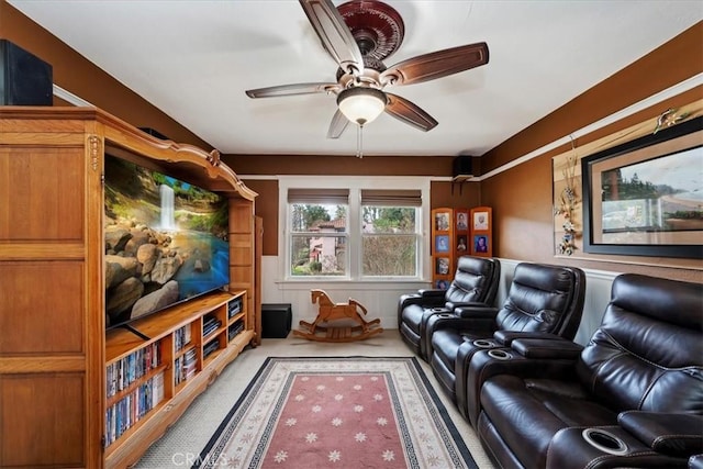 home theater featuring ceiling fan