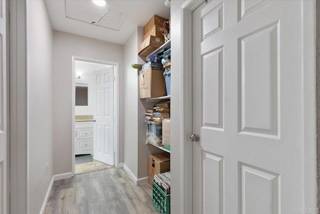 hall with light hardwood / wood-style flooring