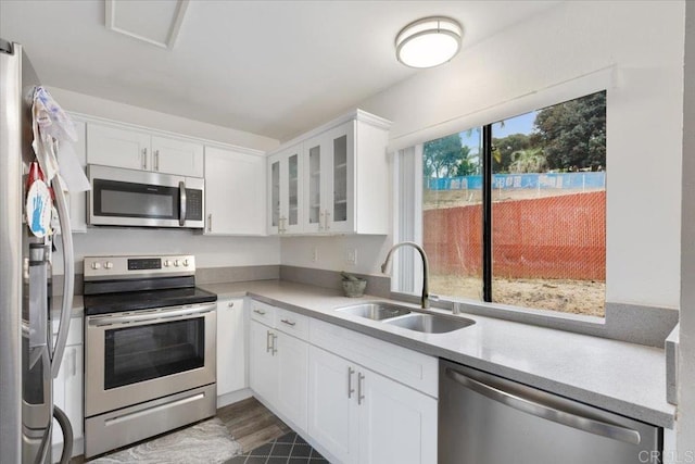 kitchen featuring white cabinetry, appliances with stainless steel finishes, sink, and dark hardwood / wood-style floors