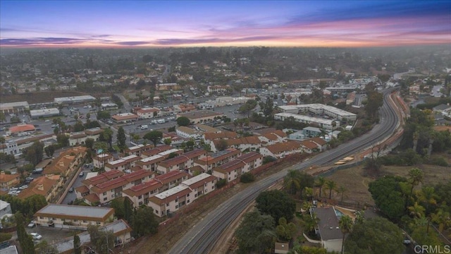 view of aerial view at dusk