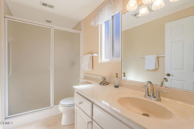 3233 Playa Ct, Oxnard, CA 93035 - bathroom with vanity, a shower stall, and tile patterned floors