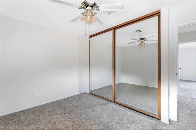 31750 1st St, Acton, CA 93510 - unfurnished bedroom featuring a ceiling fan, visible vents, carpet, and a closet