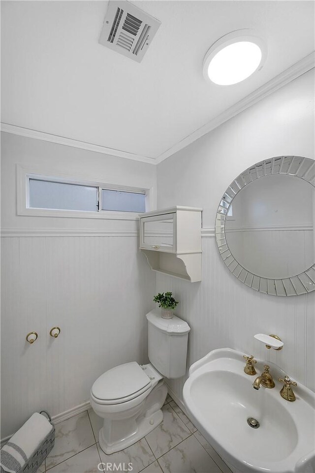 31750 1st St, Acton, CA 93510 - half bathroom featuring marble finish floor, toilet, a sink, and visible vents