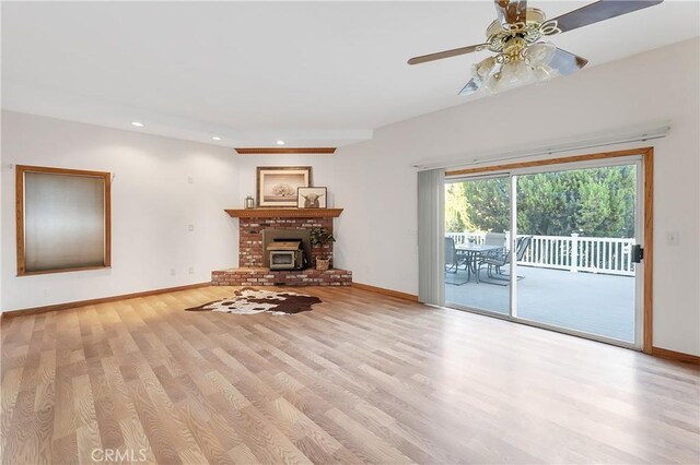 31750 1st St, Acton, CA 93510 - unfurnished living room with wood finished floors, baseboards, recessed lighting, and a ceiling fan