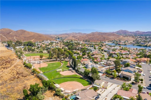 aerial view with a water and mountain view