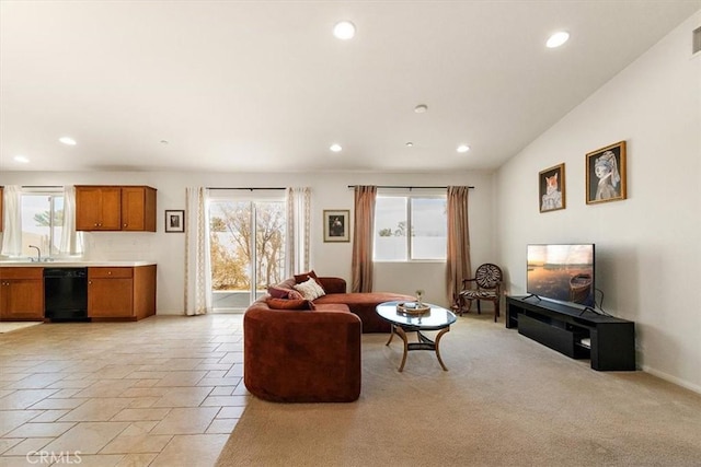 living room with sink