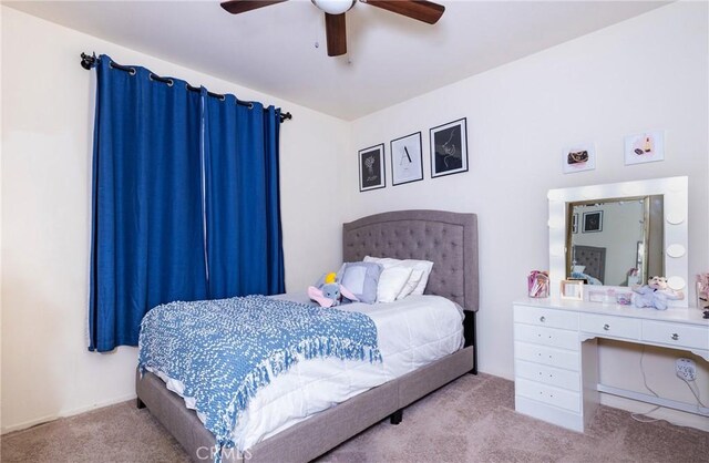 bedroom with carpet floors and ceiling fan