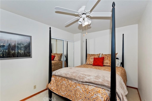 bedroom featuring a closet and ceiling fan