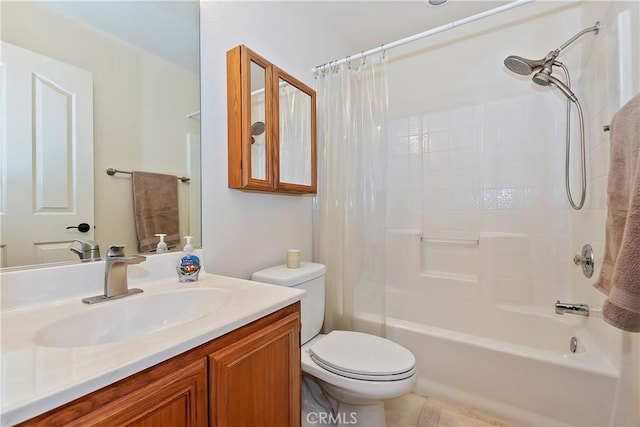 full bathroom featuring vanity, toilet, and shower / tub combo with curtain