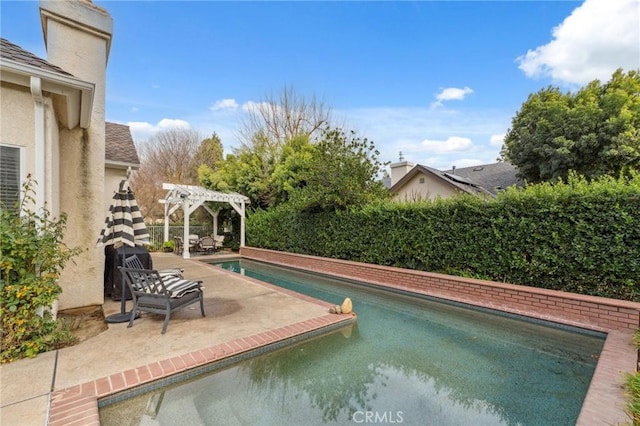 view of pool with a pergola and a patio