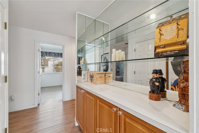 bathroom with hardwood / wood-style floors