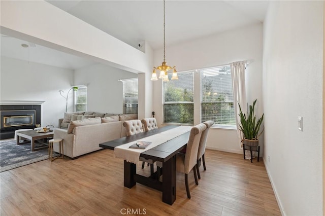 dining room with an inviting chandelier and light hardwood / wood-style flooring