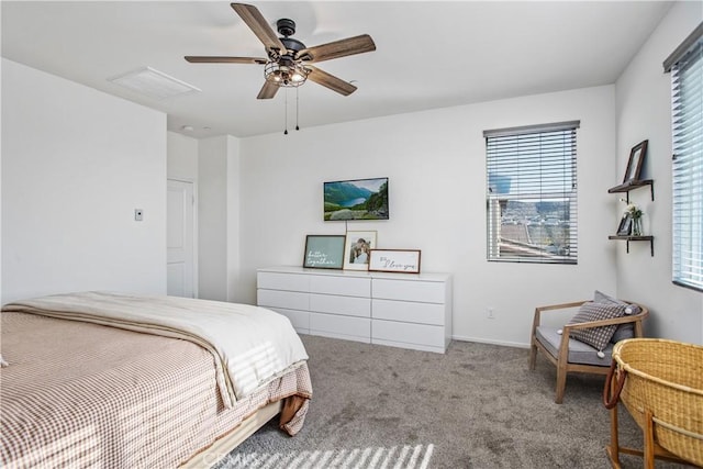 30219 Old Mill Rd, Menifee, CA 92584 - carpeted bedroom featuring attic access, ceiling fan, and baseboards