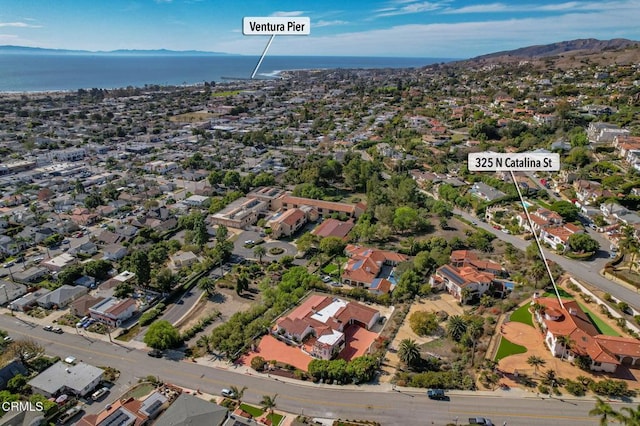 aerial view with a residential view and a water view