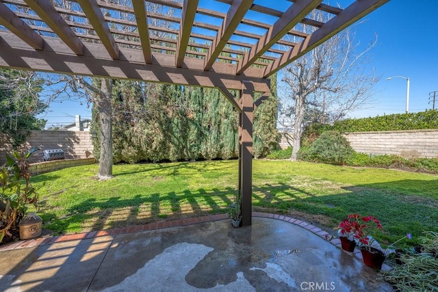 view of patio / terrace with fence and a pergola