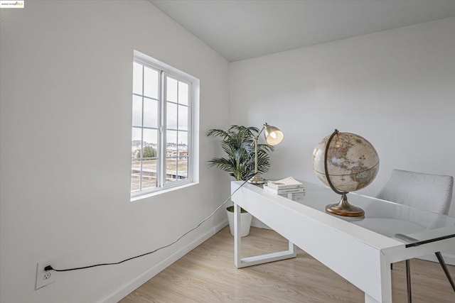 office area featuring light hardwood / wood-style flooring