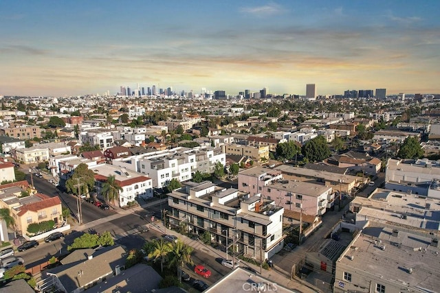 view of aerial view at dusk