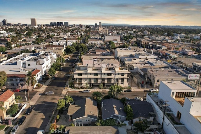 view of aerial view at dusk