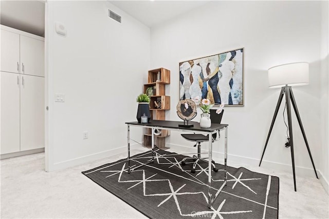 view of carpeted home office