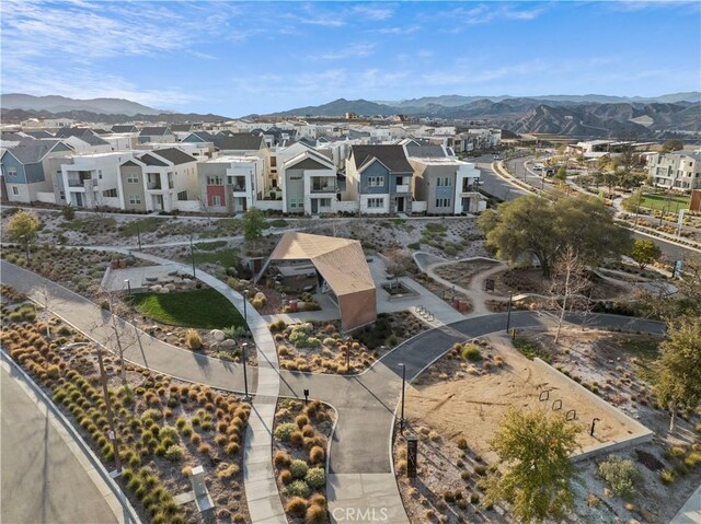 aerial view with a mountain view and a residential view