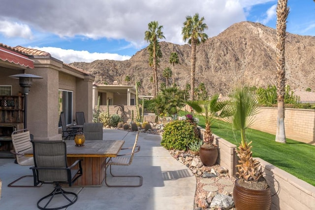 view of patio featuring a mountain view