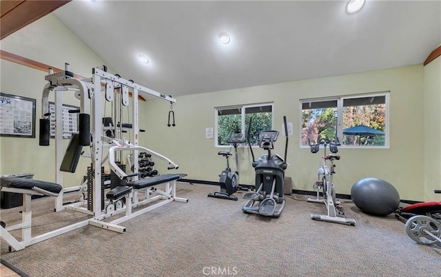 exercise area featuring lofted ceiling