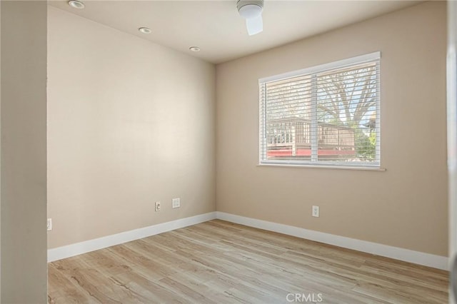 284 Davos Dr, Crestline, CA 92325 - empty room with light wood-style floors, baseboards, ceiling fan, and recessed lighting