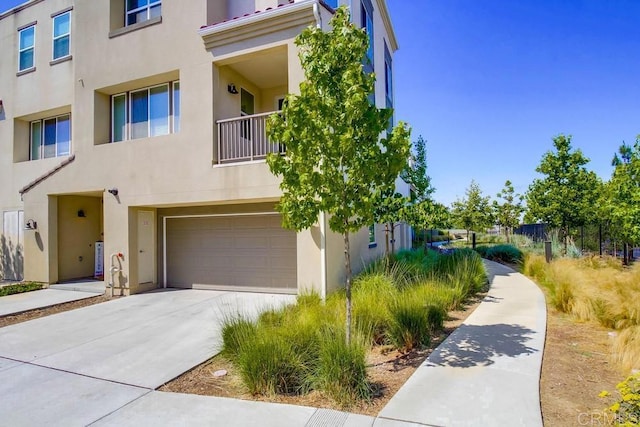 exterior space featuring a garage