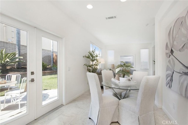 dining room featuring french doors