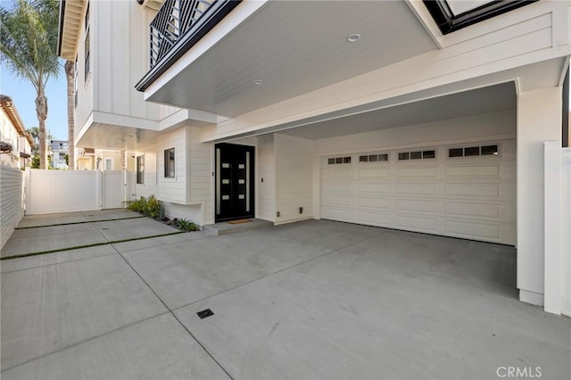 exterior space with a garage