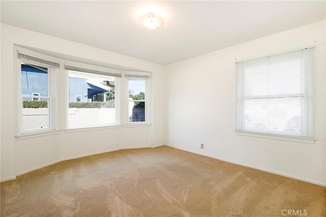 unfurnished room featuring light carpet