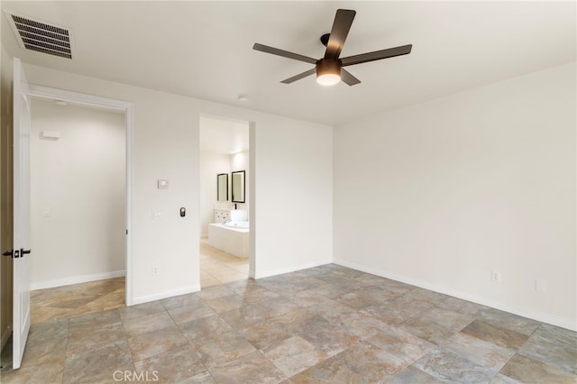 interior space with ceiling fan