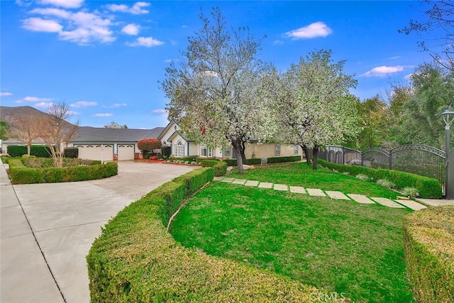 view of yard featuring a garage