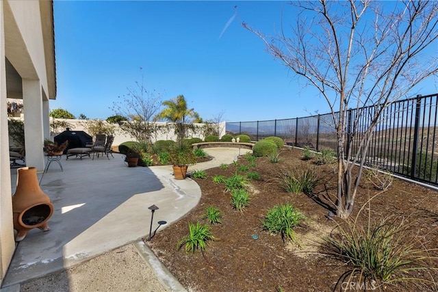 view of yard featuring a patio area and a fenced backyard