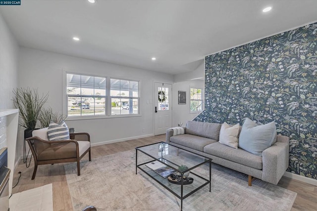 living room featuring light wood-type flooring