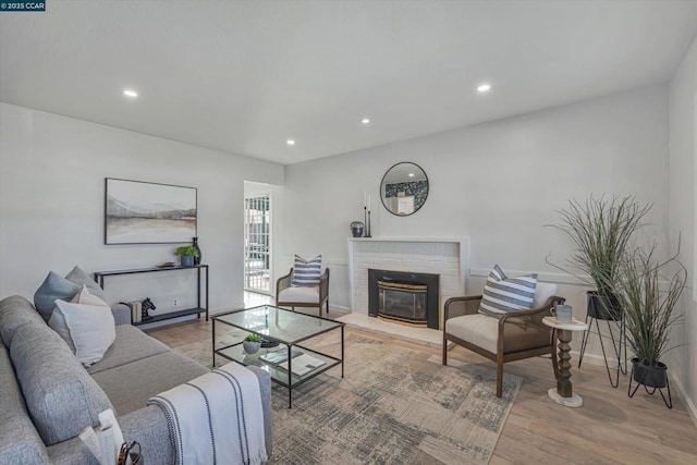 living room with light hardwood / wood-style floors