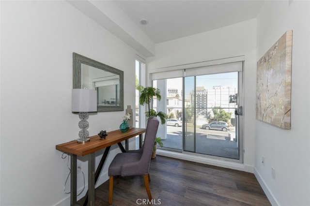 doorway to outside with dark hardwood / wood-style floors