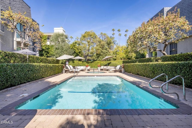 view of swimming pool with a patio