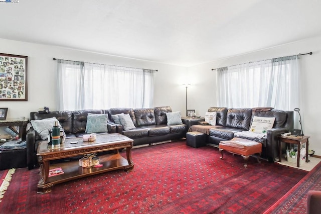 living room with a healthy amount of sunlight and carpet