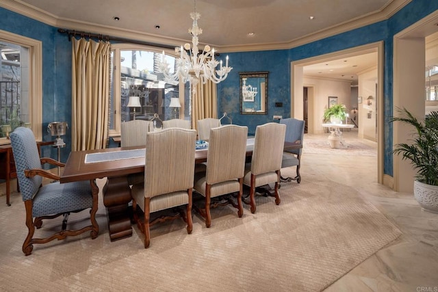 7756 St Andrews Rd, Rancho Santa Fe, CA 92067 - dining space featuring crown molding and a notable chandelier