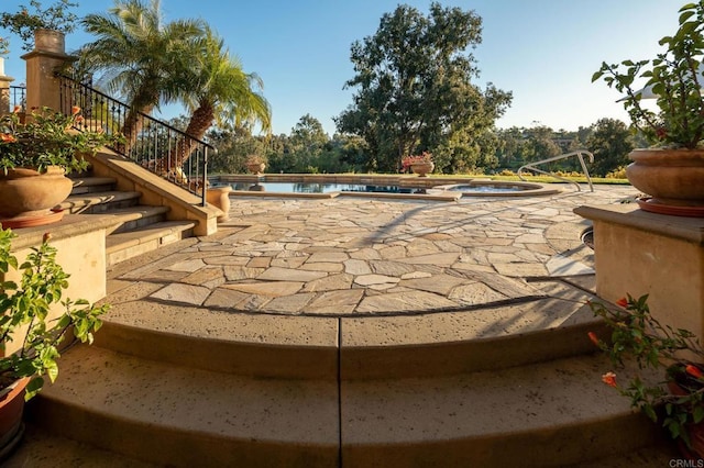 7756 St Andrews Rd, Rancho Santa Fe, CA 92067 - view of patio with stairway and an outdoor pool