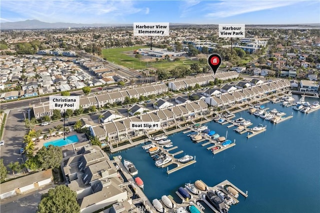 bird's eye view featuring a water view